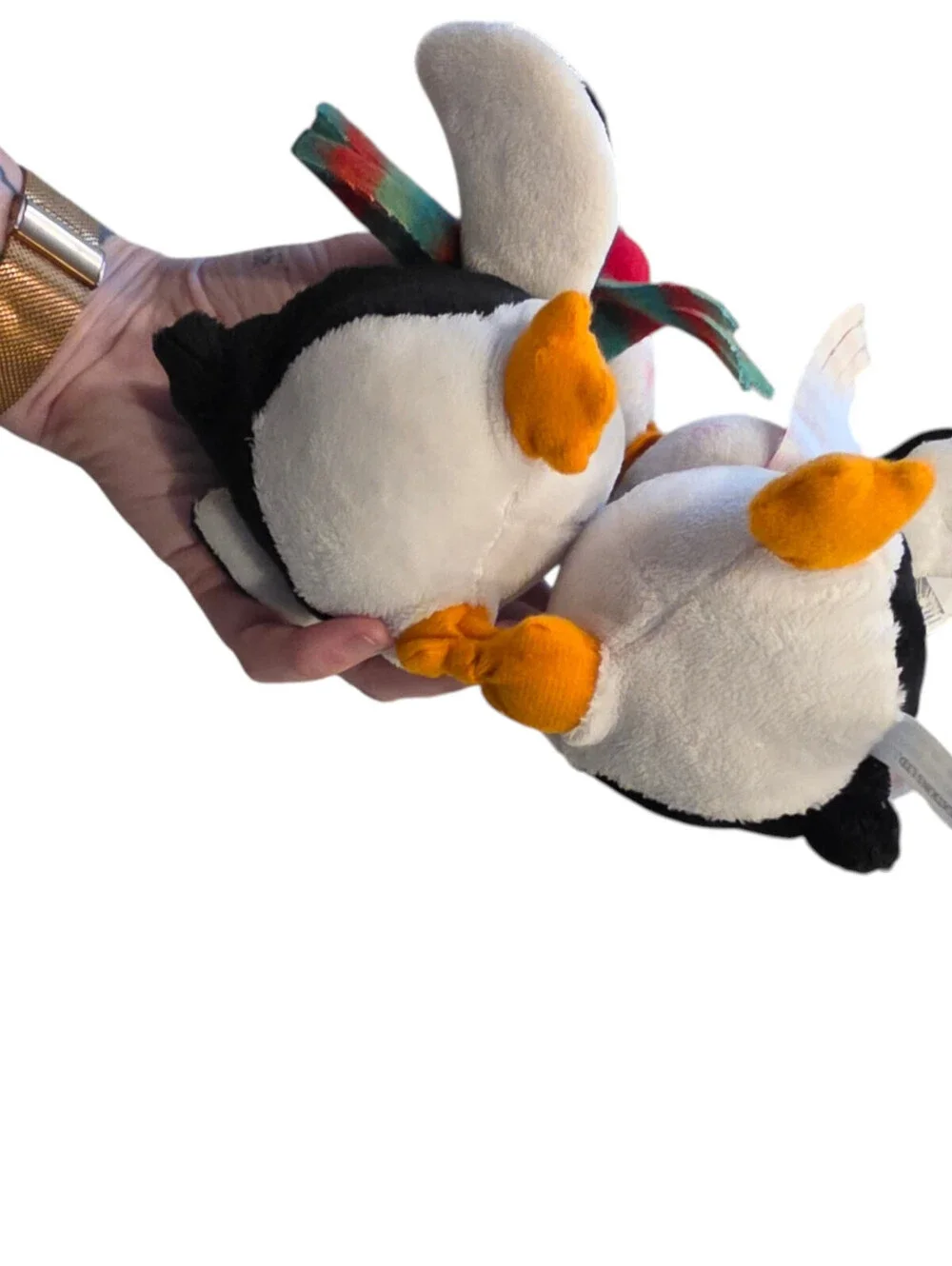 Vintage Plush Penguin Pair of Kissing Stuffed Animals Makes Noise Christmas NEW